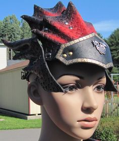 Dragon Scale Leather Armor Head Piece by SharpMountainLeather, $114.99 Dragon Project, Larp Armor, Leather Armor, Dragon Scale, Adult Costumes, Larp, Leather Working, Festival Captain Hat, Halloween Diy