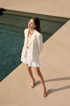 Pool Fashion Editorial, Wrap Playsuit, Summer Shoot, Pool Fashion, Poolside Fashion, Fashion Layout, Campaign Ideas, Summer Campaign, Belted Shirt Dress