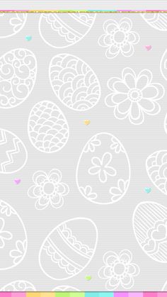 an easter pattern with eggs and flowers on a gray background, in pastel colors