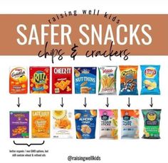 some snacks that are labeled with the words safer snacks and crackers on them