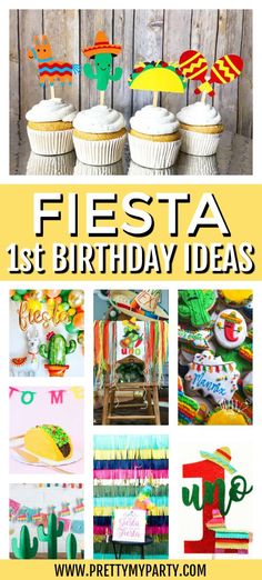 fiesta themed birthday party with cupcakes and decorations