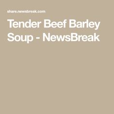 the tender beef barley soup - newsbreak logo is shown in white on a beige background