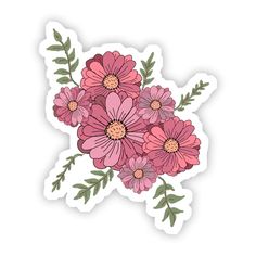 a bouquet of pink flowers sticker on a white background