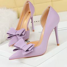 Eco Bowknot Silks Satins Lady Heels Peach Fashion, Purple Pumps, Wedding High Heels, Butterfly Knot, Office Shoes, Purple Shoes, Shoe Pattern, Fashion Sandals, Fashion High Heels