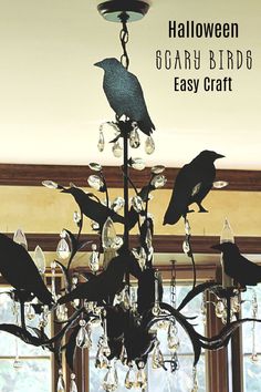 a chandelier with two birds on it and the words halloween scary bird easy craft