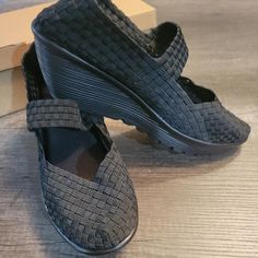 Black Stretchy Weave Wedge Sandal Shoes! Never Worn Comes With The Box! Brand New! Size 41 Eu- Size 9 Us Sandal Shoes, Black Wedge, Black Wedge Sandals, Wedge Sandal, Shoes Black, The Box, Wedge Sandals, Black Shoes, New Color