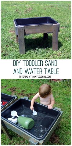 a child playing in an outdoor sand and water table