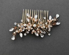 This cute hair comb features sparkling rhinestones with accents of ivory pearls and is the perfect accessory for the bride or any special occasion event. The extending branches are hand-wired and flexible to be moved to your liking. This piece is perfect as a side or back comb hair accessory. Available in silver or gold, it measures 4.25 inches long, and 2 inches high. Grad Hairstyles, Hair Veil, Grad Hair, Gold Bridal Hair Accessories, Hair Donut, Decorative Hair Combs, Beautiful Bridal Hair, Wedding Comb, Hair Scarf Styles