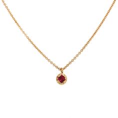 A beautiful ruby prong set in 14k gold.  • 14k yellow gold + 5mm ruby pendant • 16” long • Handmade in New York, NY - Aili All Aesthetics, South Asian Aesthetic, Choose Your Own Adventure, Asian Aesthetic, Talisman Necklace, Studded Necklace, Ruby Pendant, Ruby Necklace, Bridal Bracelet