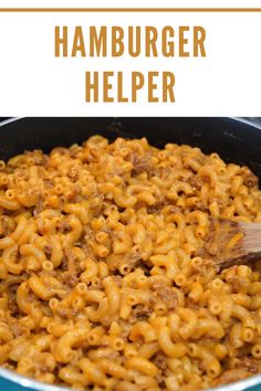 hamburger helper recipe in a skillet with text overlay