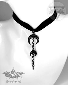 Black Moon Choker by Plamendura Art - Etsy Bulgaria Gothic Adjustable Necklace For Halloween, Gothic Halloween Adjustable Necklace, Black Jewelry For Halloween Fantasy Events, Silver Fantasy Choker Adjustable, Adjustable Silver Fantasy Choker, Mystical Adjustable Moon Phase Jewelry, Adjustable Mystical Moon Phase Jewelry, Fantasy Festival Choker Jewelry, Gothic Metal Jewelry For Fantasy Events