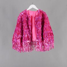 Welcome to my shop, I am in China. It will need around 20 days for international orders. Please consider the time when placing order. Quicker express DHL,Fedex,UPS available(NEED ADD SHIPPING COST). Please send us a message with any questions or deadlines before placing order! This sequins fringe jacket is handmade with love,perfect for concert, wedding,birthday,party,costume event,rave and so on. This item is made to order - and can be custom made. Not accept returns or replacement. Body Length Eras Tour Outfits Jacket, Party Outerwear With Tassels, Pink Sequin Fabric For Spring Festivals, Glamorous Pink Sequined Outerwear, Pink Sequined Outerwear For Winter, Pink Glamorous Evening Outerwear, Glamorous Pink Evening Outerwear, Pink Embellished Winter Outerwear, Pink Sequined Outerwear For Spring