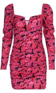 Vintage Mini Dresses, Outfits Streetwear, Christmas Party Outfits, Pink Floral Pattern, Bodycon Floral Dress, Mini Dresses For Women, Printed Mini Dress, Glamorous Evening Gowns, Long Sleeve Mini Dress