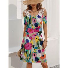 Season:Summer; Fabric:Polyester; Look After Me:Machine wash,Hand wash; Gender:Women's; Style:Stylish; Elasticity:Micro-elastic; Occasion:Vacation,Daily; Fit Type:Regular Fit; Dresses Type:A Line Dress; Pattern:Floral,Color Gradient; Design:Lace,Print; Neckline:V Neck; Brand:Shall We; Front page:FF; Listing Date:06/20/2024; Bust:null; Length:null; Fit US Size:null; Fit UK Size:null; Fit EU Size:null; Dress Length Type:Mini Dress; Print Type:Print Bohemian Stretch Summer Dress, Spring Vacation Stretch Mini Dress, Stretch Mini Dress For Vacation In Spring, Stretch Mini Dress For Spring Vacation, Non-stretch Mini Dress For Spring And Summer, Spring Stretch Mini Dress, Summer Floral Print Non-stretch Mini Dress, Bohemian Stretch Mini Dress For Summer, Stretch Knee-length Summer Dresses