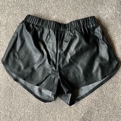 Elastic At Waist. Never Worn. Trendy Faux Leather Shorts For Day Out, Casual Faux Leather Shorts For Spring, Trendy Faux Leather Summer Shorts, Faux Leather Shorts For Going Out In Spring, Casual Faux Leather Shorts For Night Out, Casual Faux Leather Shorts For Going Out, Running Shorts, Forever 21, Faux Leather