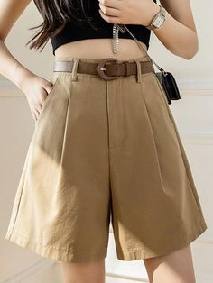 SPECIFICATIONS Material: Cotton,Polyester Item Type: Shorts Gender: WOMEN Decoration: Belt Closure Type: Zipper Fly Size S:Waist:64cm,Hips:104cm,Length:43.5cm M:Waist:68cm,Hips:108cm,Length:44cm L:Waist:72cm,Hips:112cm,Length:44.5cm XL:Waist:76cm,Hips:116cm,Length:45cm Notes: the Error within 3 cm due to manual measurement(Unit: 1 inch = 2.54 cm, 1 cm = 0.39 inch) Wide Leg Shorts, Leg Belt, A Line Shorts, Boyfriend Style, Black Khakis, Summer Fabrics, Leather Shorts, Crop Top Blouse, Vintage Summer