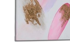 an abstract painting with pink and gold colors