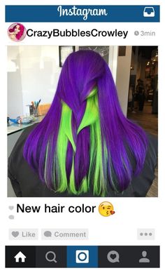 Purple And Green Hair, Green Hair Color, Neon Green Hair, Violet Hair Colors, Hair Color Pictures, Neon Hair, Violet Hair