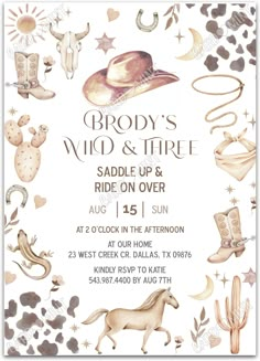 the cowboy themed birthday party is ready to be thrown into the wild and there are other items