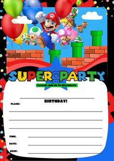 an image of a birthday party with mario and luigi on the nintendo wii game card