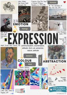 a poster with words and pictures on it that say emotion, expression, color, attraction