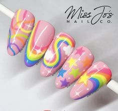 Nail Design Light Blue, Nail Design Hot Pink, Nail Shape Natural, Nail Milky White, Cute Nail Acrylic, Rainbow Nails Design, Summer Sets, Unicorn Nails