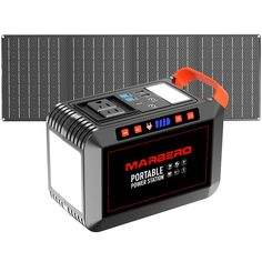 an image of a portable battery charger with red and blue lights on the side