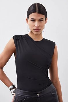 Silk Cotton Trailing Floral Puff Sleeve Midi Dress | Karen Millen Solid Stretch Bodysuit For Date Night, Chic High Stretch Spring Bodysuit, Chic High Stretch Bodysuit For Spring, Chic Stretch Bodysuit For Date Night, Chic Solid Color Bodysuit For Night Out, Fitted Asymmetrical Bodysuit In Solid Color, Fitted Asymmetrical Solid Color Bodysuit, Fitted Bodysuit For Summer Workwear, Trendy Bodysuit For Workwear