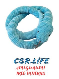 a blue snake toy with the words csrl life on it's back side