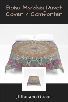 an image of a bed cover with the words boho mandala duvet cover / comforter