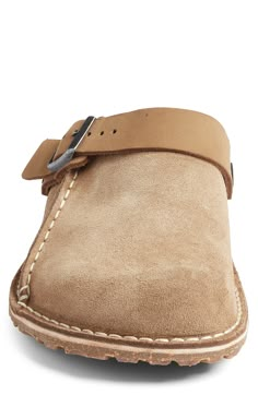 A convertible slingback strap adds dual functionality and styling options to a classic suede clog grounded by a contoured, arch-supporting footbed. Adjustable slingback strap with buckle closure Contoured cork footbed with arch support Leather upper and lining/synthetic sole Imported Suede Birkenstock Clogs, Oiled Leather Birkenstocks Clogs, Women’s Birkenstock Clog Outfits, Brown Birkenstock Clog, Women’s Birkenstock Clogs, Reef Sandals, Suede Clogs, Swag Girl Style, Leather Clogs