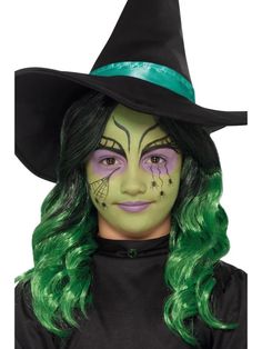 Kids Witch Makeup, Witch Face Paint, Bruja Halloween, Kids Halloween Face, Girl Halloween Makeup, Kids Witch Costume, Halloween Makeup For Kids, Makeup Witch, Halloween Makeup Kits