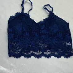 Laced Bra Bralette Blue Womens Stretchy Size Xs/S Brand New Offers Are Welcome 083al Blue Crop Top With Built-in Bra And Spaghetti Straps, Blue Camisole Crop Top With Straps, Blue Spaghetti Strap Crop Top With Built-in Bra, Blue Crop Top With Spaghetti Straps And Built-in Bra, Fitted Blue Lace Top, Blue Fitted Lace Top, Blue Spaghetti Strap Crop Top, Bra-friendly, Blue Seamless Crop Top With Spaghetti Straps, Blue Seamless Spaghetti Strap Crop Top