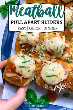 meatball pull apart sliders on a blue plate