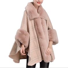 Warmmade Of High Quality Faux Rabbit Fur, A Soft, Comfortable, Warm Poncho For Women. Closurehook Closure,Easy To Wear This Faux Fur Wrap. Material~Size100% Acrylic.Side Length40cm/15.7". Front Length:60cm/23.6".Back Length70cm/29.5". Machine Wash Or Hand Wash This Womens Poncho Fits Most Women, General Sizes Wearing M - L - Xl Are Suggested For The Best Fit. Add A Little Cozy Elegance To Your Favorite Dress Or Top With Those Capes And Ponchos. Chic Beige Fur Coat For Fall, Chic Beige Fur Coat For Cold Weather, Beige Fur Coat For Fall, Poncho For Women, Faux Fur Shawl, Faux Fur Wrap, Womens Poncho, Fur Cardigan, Plaid Poncho