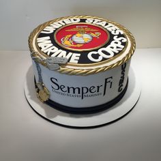 a cake made to look like an ice cream container with the name marine corp on it