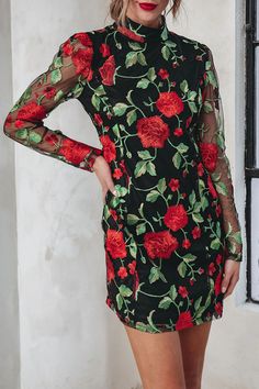 Length: Thigh-Length Material: Polyester/Embroidered Floral Sleeve Type: Long Sleeve Neckline: High Neck Back Zipper Closure Style: Party Wear Fit Style: Regular Fit SIZE Bust(inch) Length(inch) S 32 33 M 34 33.5 L 36 34 XL 38 34.5 Belmont Stakes, Summer Outfits Casual, Spring And Summer Outfits, Mesh Mini Dress, Roses Flower, Party Kleidung, Floral Fit, Floral Sleeve, Style Party