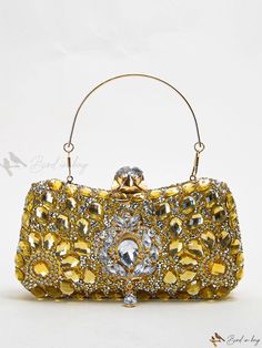 Bird in Bag - Elegant Rhinestone-Embellished Evening Bag, Womens Clip Closure Glitter Wallet for Special Occasions Crystal Clutch With Rhinestones, Gold Crystal Evening Bag With Bling, Gold Sparkling Rectangular Bag, Gold Sparkling Rectangular Evening Bag, Sparkling Gold Rectangular Evening Bag, Gold Handheld Evening Bag With Rhinestones, Bedazzled Gold Bags For Wedding, Gold Crystal Clutch Bag, Gold Bedazzled Bags For Wedding