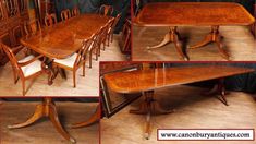 four different views of a dining table and chairs