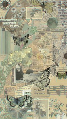 Aesthetic butterfly wallpaper Vintage Aesthetic Phone Wallpaper, Cute Butterfly Wallpaper Aesthetic, Vintage Butterfly Wallpaper, Wallpaper With Butterflies, Aesthetic Butterfly Wallpaper, Aesthetic Butterfly, Sage Green Wallpaper, Nature Collage