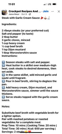 Garlic Cream Sauce, Steak Seasoning, Ribeye Steak, How To Cook Steak, Beef Broth, Cream Sauce, Worcestershire Sauce, Dijon Mustard, Heavy Cream