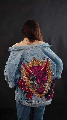 Cheap Customizable Casual Denim Jacket, Jean Jacket Art Sherpa, Jean Jacket Art Fur, Luxury Graphic Print Denim Jacket For Fall, Cheap Denim Jacket With Graphic Print For Fall, Jean Jacket Art Leather, Custom Made Denim, Luxury Casual Denim Jacket With Graphic Print, Affordable Artistic Tops With Custom Artwork