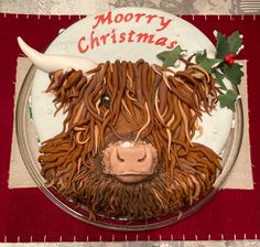 Highland cow,  cake, Christmas cake. Highland Cow Sheet Cake, Highland Cow Cake, Highland Cow Christmas, Cake Fruit, Fruit Cake Christmas, Cow Christmas