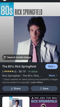 an iphone screen shot of rick springfield's profile on the web page for his show