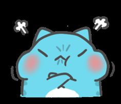 a blue cat with red eyes and an angry look on its face is shown in this sticker