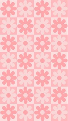 a pink and white flower pattern on a checkerboard background, with small flowers in the center