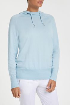 Arctic Blue || Perfect White Shirt, Airport Lounge, Arctic Blue, Hip Style, Travel Dress, Soft Hoodie, Metal Logo, Funnel Neck, Metallic Logo