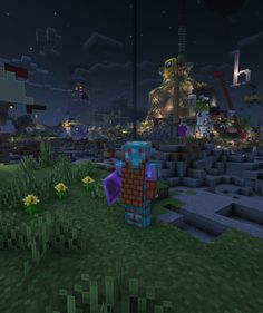 an image of a night scene in minecraft