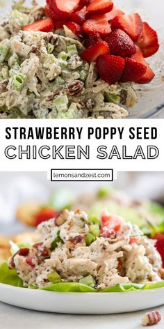 strawberry poppy seed chicken salad on a white plate