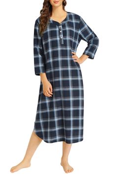 PRICES MAY VARY. Warm nightgowns made from lightweight, plaid cotton flannel Plaid nightgown design with 3/4 sleeves Henley-style button front placket and side slits bottom hem Cotton nightgown keeps you warm and comfortable Machine Wash Cold, Iron Low Heat, Do Not Bleach, Do Not Tumble Dry, Do Not Dryclean Flannel Nightgown Women, Plaid Nightgown, Womens Flannel, Flannel Robe, Flannel Nightgown, Wide Leg Lounge Pants, Cotton Nightgown, Plus Size Pajamas, Flannel Women